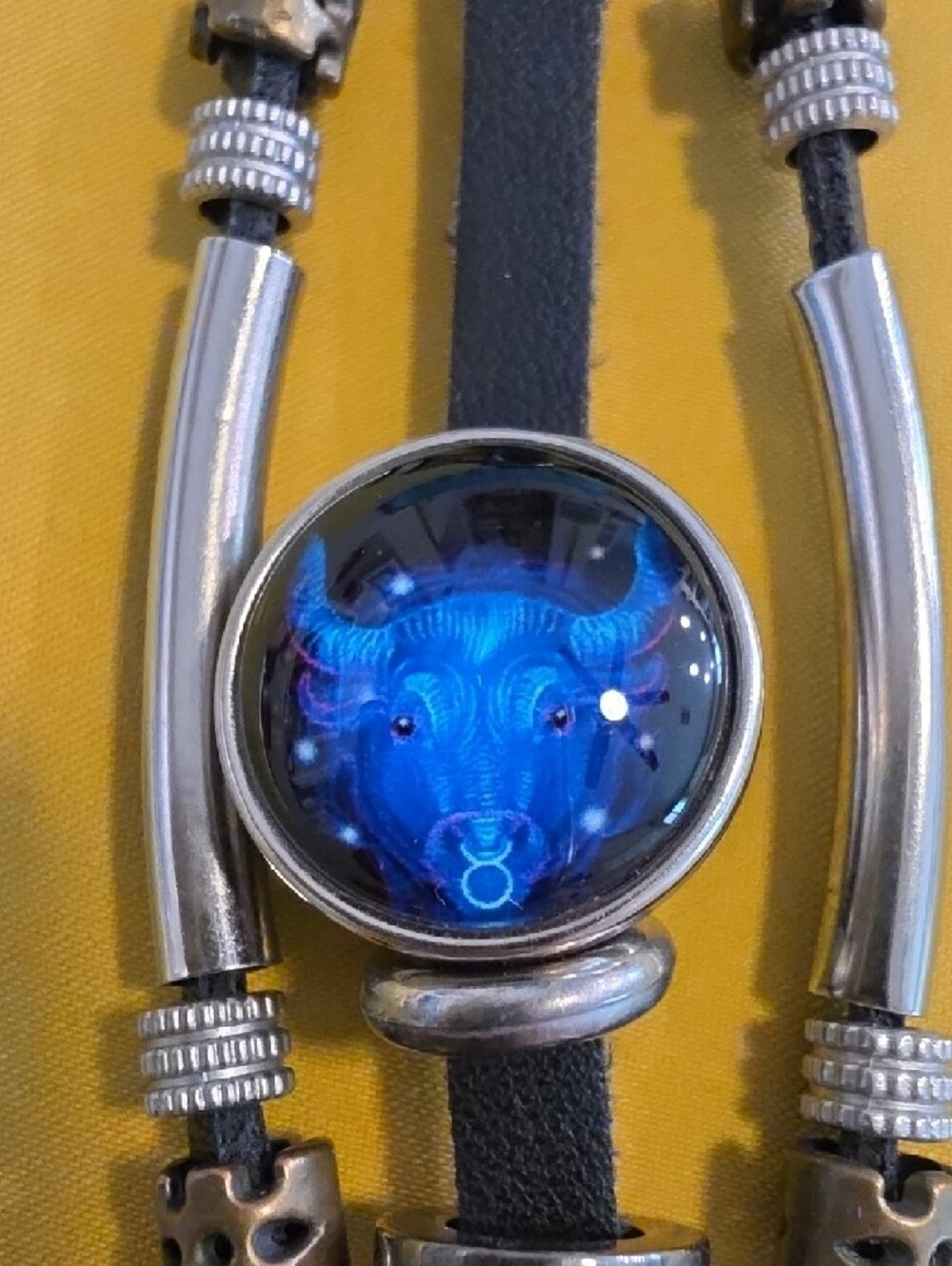 Multi-Strand Taurus Zodiac Sign Leather Wrap Bracelet